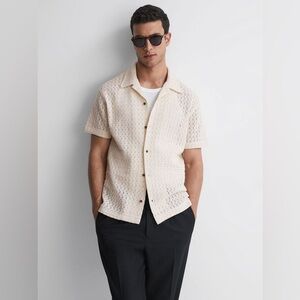 Reiss Crorchet Shirt in Ecru